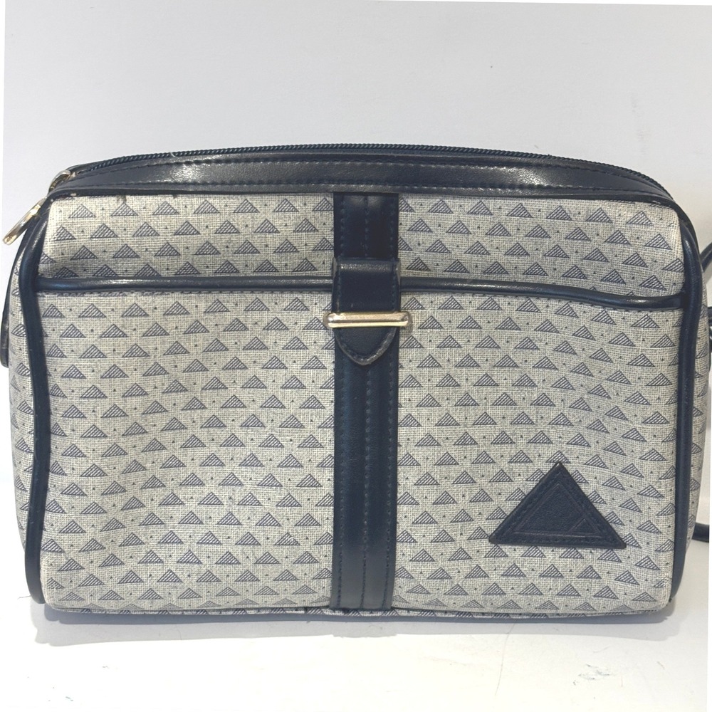 Vintage Liz Claiborne Navy Grey Geometric Triangle Print Crossbody Bag